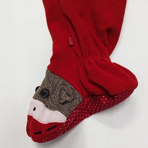 Nick & Nora Medium Red Sock Monkey Onesie Pajamas footed one piece outfit - Picture 3 of 6